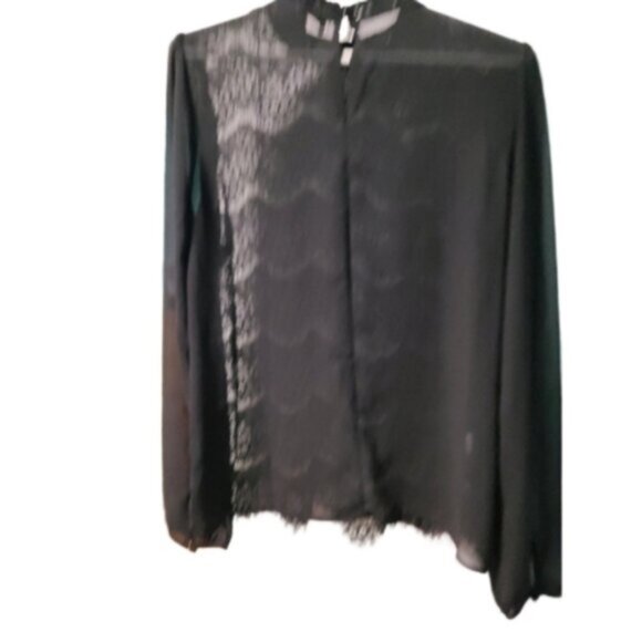 Forever 21 Black High Neck Lace Sheer See-Through Flounce Sleeve Blouse Shirt M - Picture 11 of 14